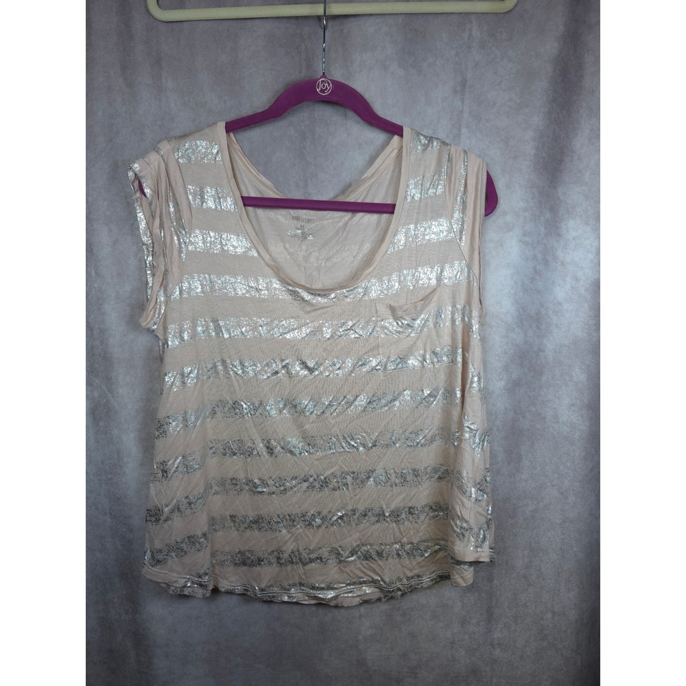 Jennifer Lopez Women's M Pink Silver Striped Sleeveless Pocket Tee Top